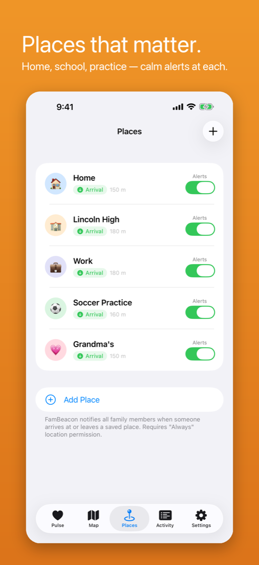 Saved places list