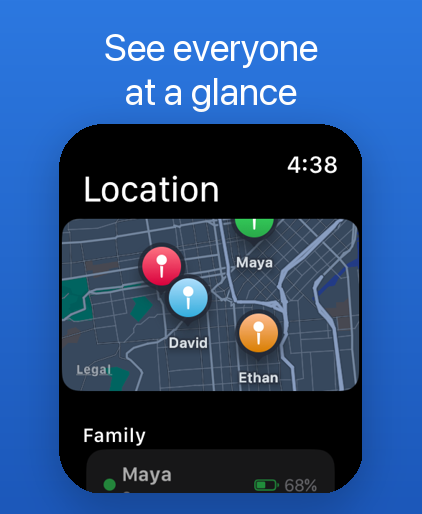 Apple Watch showing where family members are